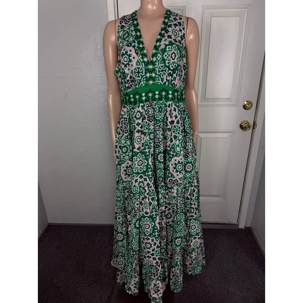Boden Women's Dress UK 12R US 8R Sleeveless Maxi Cotton A-line Metallic B4-18